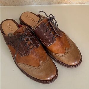 Bed Stu Oxford "Matilda" Leather Mules Academia Size 9 Carmel Browns USA Vibram